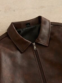 HIMLAND Men's Solid Color Turn Collar Zipper Versatile Casual Long Sleeve Jacket, Spring, Outdoor - Coffee Brown - View 4