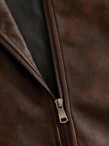 HIMLAND Men's Solid Color Turn Collar Zipper Versatile Casual Long Sleeve Jacket, Spring, Outdoor - Coffee Brown - View 7
