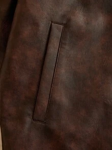 HIMLAND Men's Solid Color Turn Collar Zipper Versatile Casual Long Sleeve Jacket, Spring, Outdoor - Coffee Brown - View 6