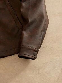 HIMLAND Men's Solid Color Turn Collar Zipper Versatile Casual Long Sleeve Jacket, Spring, Outdoor - Coffee Brown - View 5