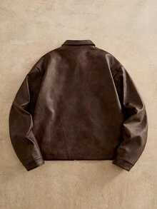 HIMLAND Men's Solid Color Turn Collar Zipper Versatile Casual Long Sleeve Jacket, Spring, Outdoor - Coffee Brown - View 3
