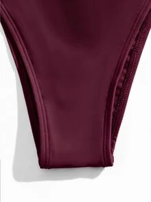 Swim Vcay Women's Solid Color Halter Neck Bikini Set - Red Violet - View 8
