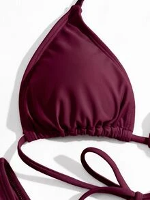 Swim Vcay Women's Solid Color Halter Neck Bikini Set - Red Violet - View 7