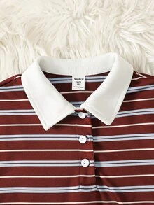 SHEIN Tween Girls Striped Contrast Collar T-Shirt And Shorts Co-Ord Set - Multicolor - View 4