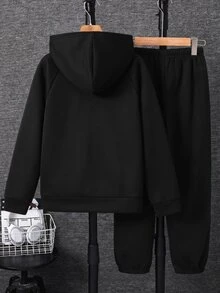 SHEIN 青少年男孩連帽衫與運動衫套裝 - 黑色 - 查看 2