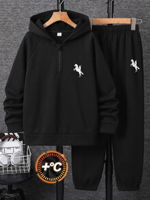SHEIN 青少年男孩連帽衫與運動衫套裝 - 黑色 - 查看 5