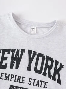 SHEIN 青少年女孩開學季淺灰色英文印花圖案T恤與長褲休閒套裝 - 淺灰色 - 查看 8