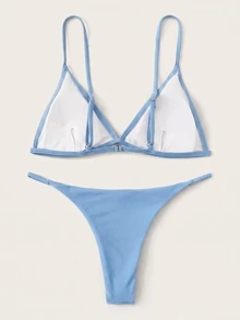 Swim Basics Setelan Baju Renang Dua Potong Wanita Musim Panas untuk Pantai, Warna Polos, Tali Bahu Tipis, Seksi, dan Bawahan Segitiga - Baby Blue - View 2