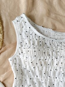 SHEIN Setelan Atasan dan Celana Pendek Motif Polkadot Minimalis Kasual Nyaman untuk Remaja Perempuan - Putih - View 5