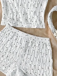 SHEIN Setelan Atasan dan Celana Pendek Motif Polkadot Minimalis Kasual Nyaman untuk Remaja Perempuan - Putih - View 4