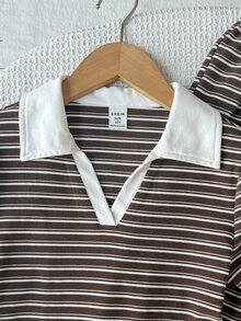 SHEIN 少女休闲日常舒适Polo领短袖T恤和裤子套装 - 彩色 - 查看 6