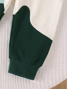 SHEIN 男童奶油綠波浪拼色拼接毛衣套裝 秋季寬鬆字母印花運動休閒長袖上衣套裝 - 彩色 - 查看 5