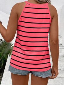 SHEIN LUNE New Arrival Plus Size Women Casual Striped Halter Neck Camisole - Multicolor - View 2