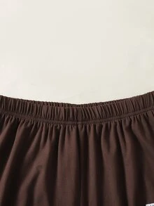 SHEIN Teen Girl Brown Knit Short Sleeve T-Shirt And Long Pants 2 Pieces Set, Casual Daily Fashion Versatile - Brown - View 4