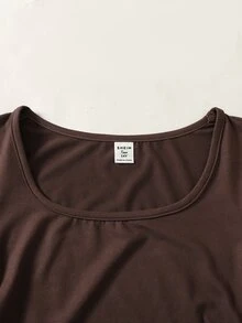 SHEIN Teen Girl Brown Knit Short Sleeve T-Shirt And Long Pants 2 Pieces Set, Casual Daily Fashion Versatile - Brown - View 6