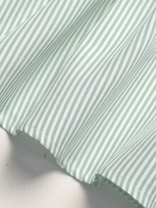 SHEIN 青少年女孩夏季休閒度假綠色條紋後蝴蝶結裝飾細肩帶上衣與寬鬆短褲套裝 - 綠色 - 查看 4