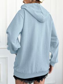 EURMUSE Casual Zip-Up Drawstring Hoodie, Loose Fit For Everyday, Autumn - Baby Blue - View 2