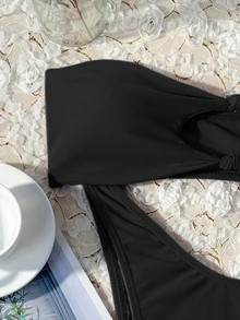 Swim Vcay Solid Color Bikini Swimming Suit For Beach Vacation, Strapless, Wireless For Summer - Black - View 5