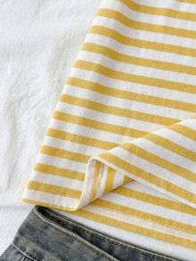 Tween Girl T-Shirts Summer New Casual Minimalist Striped Slim Fit Short Sleeve T-Shirt - Yellow - View 4