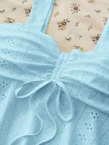 SHEIN Teen Girls Knitted Textured Ruched Bust Casual Camisole - Baby Blue - View 4