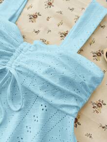 SHEIN Teen Girls Knitted Textured Ruched Bust Casual Camisole - Baby Blue - View 6