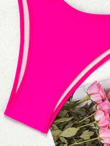 SHEIN Swim 女士純色無肩帶性感比基尼套裝，無鋼圈，適用於度假、夏日沙灘 - 玫紅色 - 查看 5