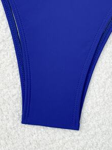 SHEIN Swim 夏季海滩露肩无线比基尼套装 - 寶藍色 - 查看 5