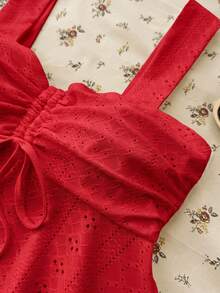 SHEIN ملابس علوية كاميسول تانك كاجوال ضيق للبنات المراهقات بتصميم محبوك ذو ملمس بارز وكشكشة عند الصدر - الأحمر - مشاهدة 6