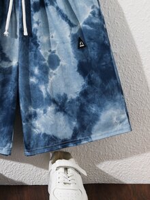 SHEIN Kids Tween Boy Tie-Dye Short Sleeve T-Shirt And Shorts Set, Vacation - Multicolor - View 5