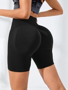 SHEIN Sports Wide Waistband Sports Shorts Legging ShortsWomen Sweat Short, Gym Short, Biker Short - Black - View 2