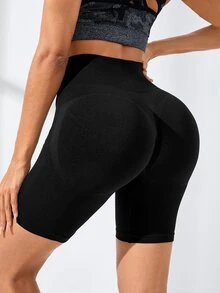 SHEIN Sports Wide Waistband Sports Shorts Legging ShortsWomen Sweat Short, Gym Short, Biker Short - Black - View 5