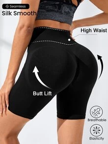 SHEIN Sports Wide Waistband Sports Shorts Legging ShortsWomen Sweat Short, Gym Short, Biker Short - Black - View 1