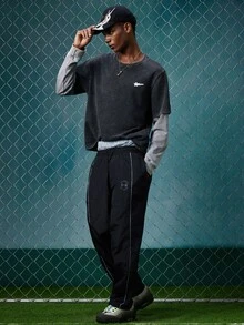 EVRINFINITE Men's Casual Daily Letter Pattern Drawstring Waist Cuffed Sports Pants Sweat Pants - Black - View 7