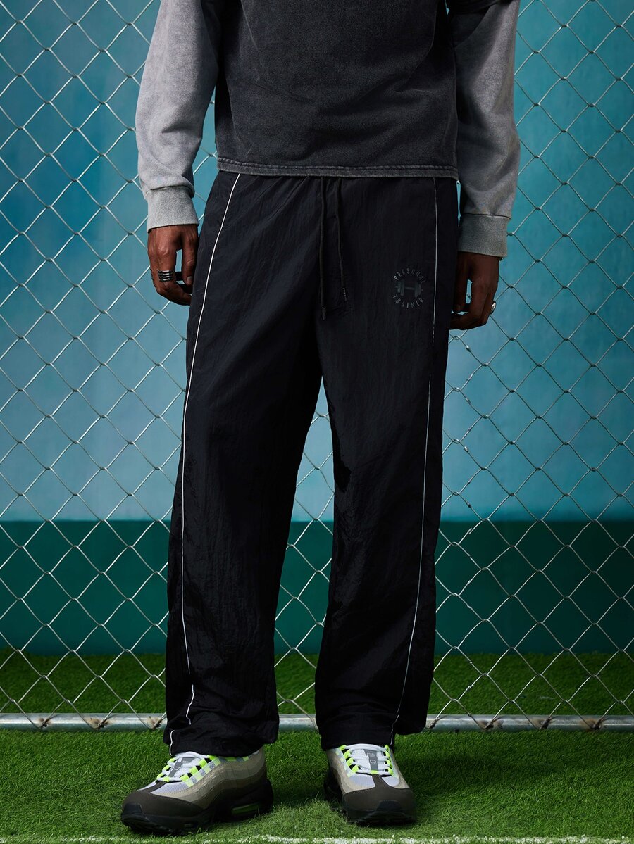 EVRINFINITE Men's Casual Daily Letter Pattern Drawstring Waist Cuffed Sports Pants Sweat Pants - Black - View 1