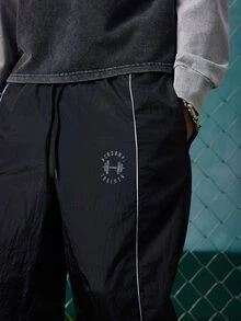EVRINFINITE Men's Casual Daily Letter Pattern Drawstring Waist Cuffed Sports Pants Sweat Pants - Black - View 5
