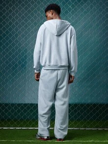 EVRINFINITE Men's Thermal Lined Casual Letter Embroidery Zip-Up Hoodie And Sweatpants Set, Autumn Men Two Pieces Set, Winter - Grey - View 2