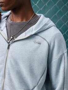 EVRINFINITE Men's Thermal Lined Casual Letter Embroidery Zip-Up Hoodie And Sweatpants Set, Autumn Men Two Pieces Set, Winter - Grey - View 5