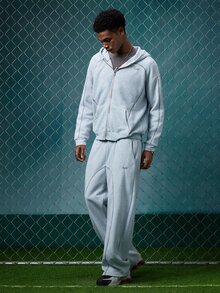 EVRINFINITE Men's Thermal Lined Casual Letter Embroidery Zip-Up Hoodie And Sweatpants Set, Autumn Men Two Pieces Set, Winter - Grey - View 8