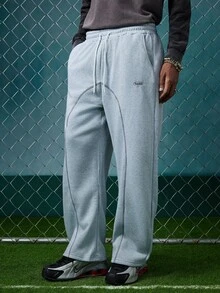 EVRINFINITE Men's Thermal Lined Casual Letter Embroidery Zip-Up Hoodie And Sweatpants Set, Autumn Men Two Pieces Set, Winter - Grey - View 6