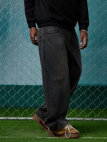 EVRINFINITE 1pc Justice Brother Vintage Washed Loose Wide-Leg Jeans, Fashionable & Versatile American Style Men Denim Pants - Light Grey - View 6