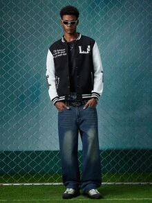 EVRINFINITE Celana Jeans Pria Kasual Vintage Longgar dengan Kantong - Medium Wash - View 4