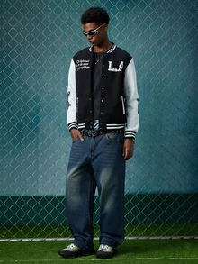 EVRINFINITE Celana Jeans Pria Kasual Vintage Longgar dengan Kantong - Medium Wash - View 7