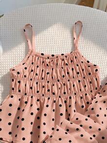 SHEIN Young Girl Young Girl Young Girl Woven Polka Dot Camisole Top & Long Pants 2 Pieces Set - Pink - View 7