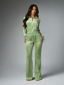 BABYPHAT Velour Cropped Track Top Full Zip Long Sleeve Embroidered Logo Crown Sheild Retro Y2K Style - Green - View 3