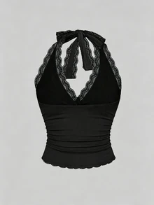 Plus Size Women's Sexy Backless Halter Neck Top For Summer - Multicolor - View 2