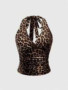 Plus Size Women's Sexy Backless Halter Neck Top For Summer - Multicolor - View 4
