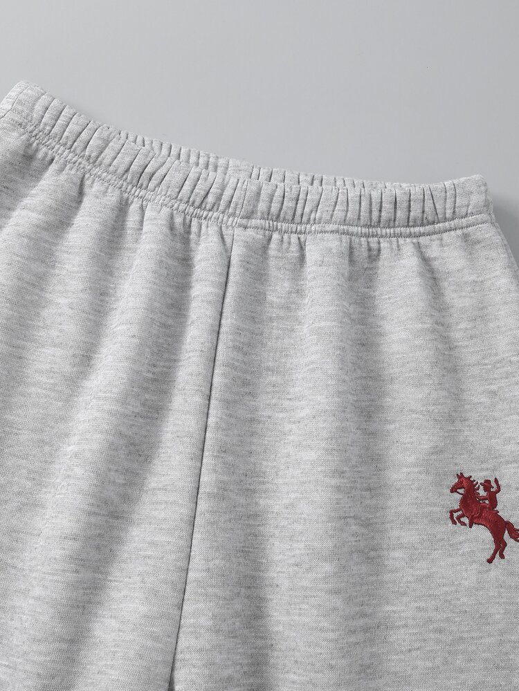 SHEIN 2件組青少年女孩馬術刺繡連帽拉鍊開襟衫，落肩設計，收腰剪裁 - 灰色 - 查看 11