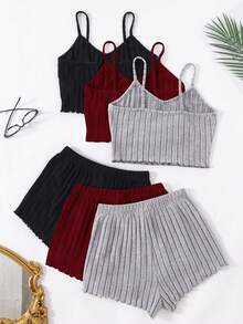 Lullawish 3 Conjuntos de pijama de camiseta de tirantes y shorts para mujer, conjunto de prendas de estar en casa - Multicolor - Ver 2