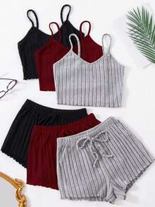 Lullawish 3 Conjuntos de pijama de camiseta de tirantes y shorts para mujer, conjunto de prendas de estar en casa - Multicolor - Ver 3
