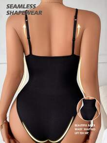 SHEIN Body Moldeador Sin Costuras De Color Liso Para Mujer Con Correas Ajustables - Negro - Ver 2